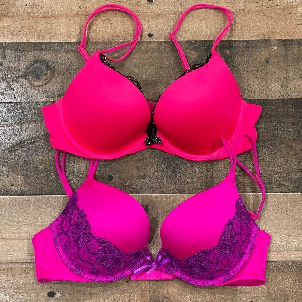 Victoria's Secret Lot Of 2 Women's Very Sexy Lace Detail Push Up Bras Size 34B